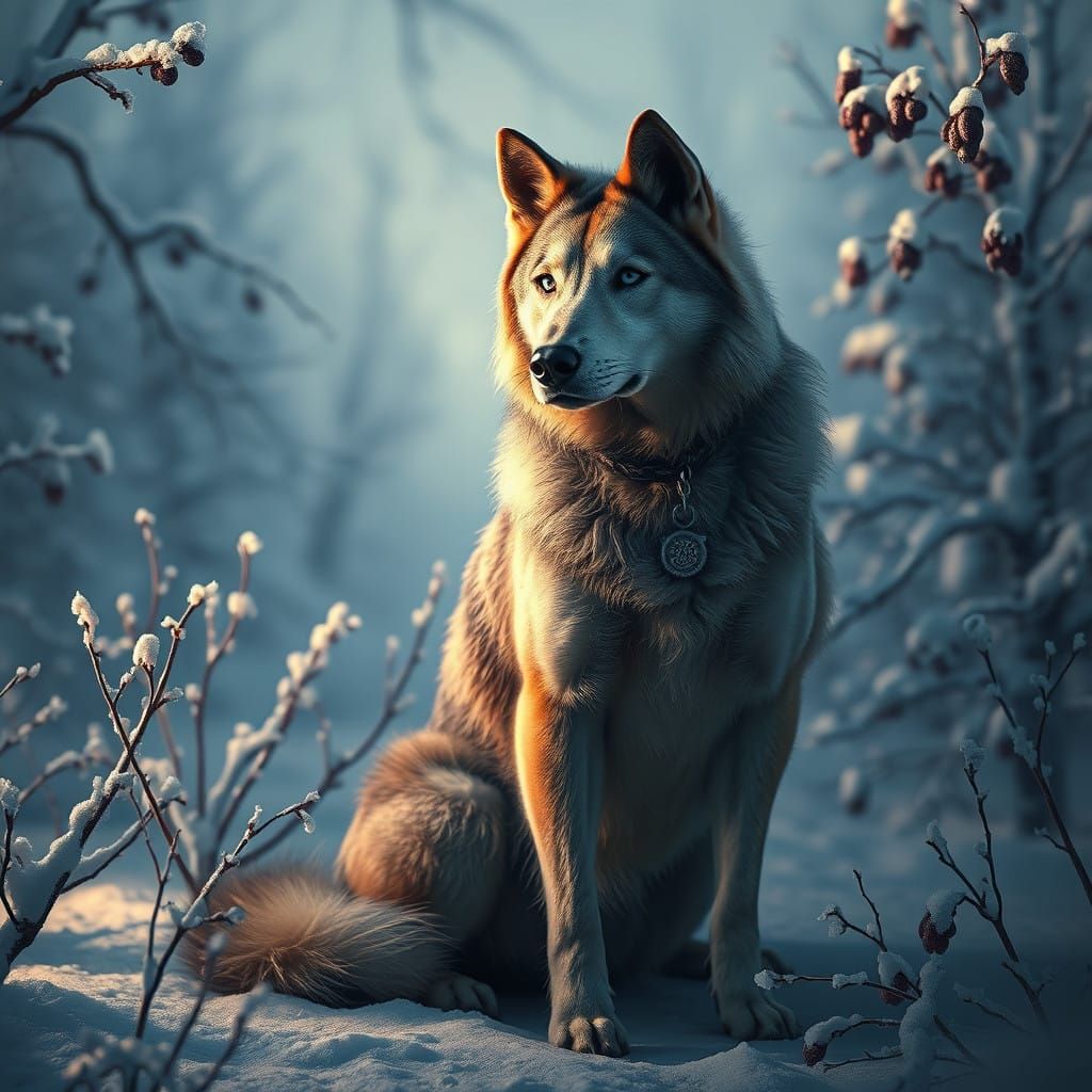 Regal Winter Wolf in Serene Snowy Landscape