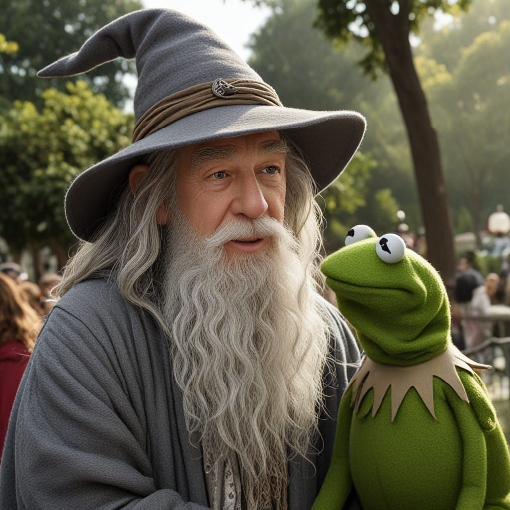 Muppet Gandalf Talking to Kermit the Frog