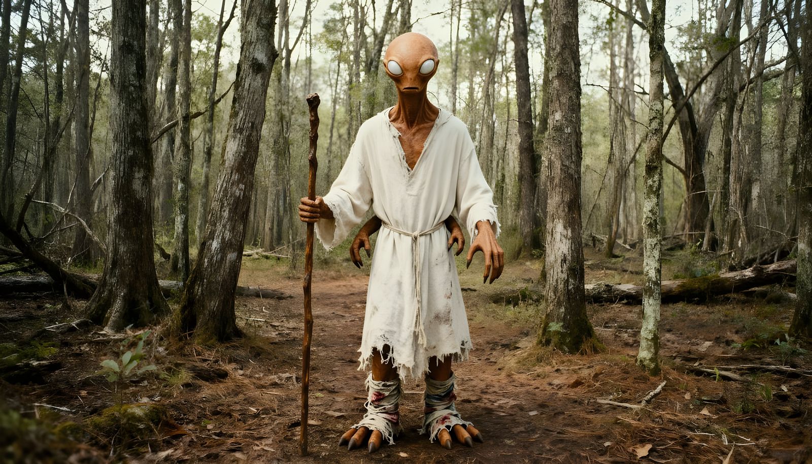 Alien Monk in Forest with Telepathic Abilities