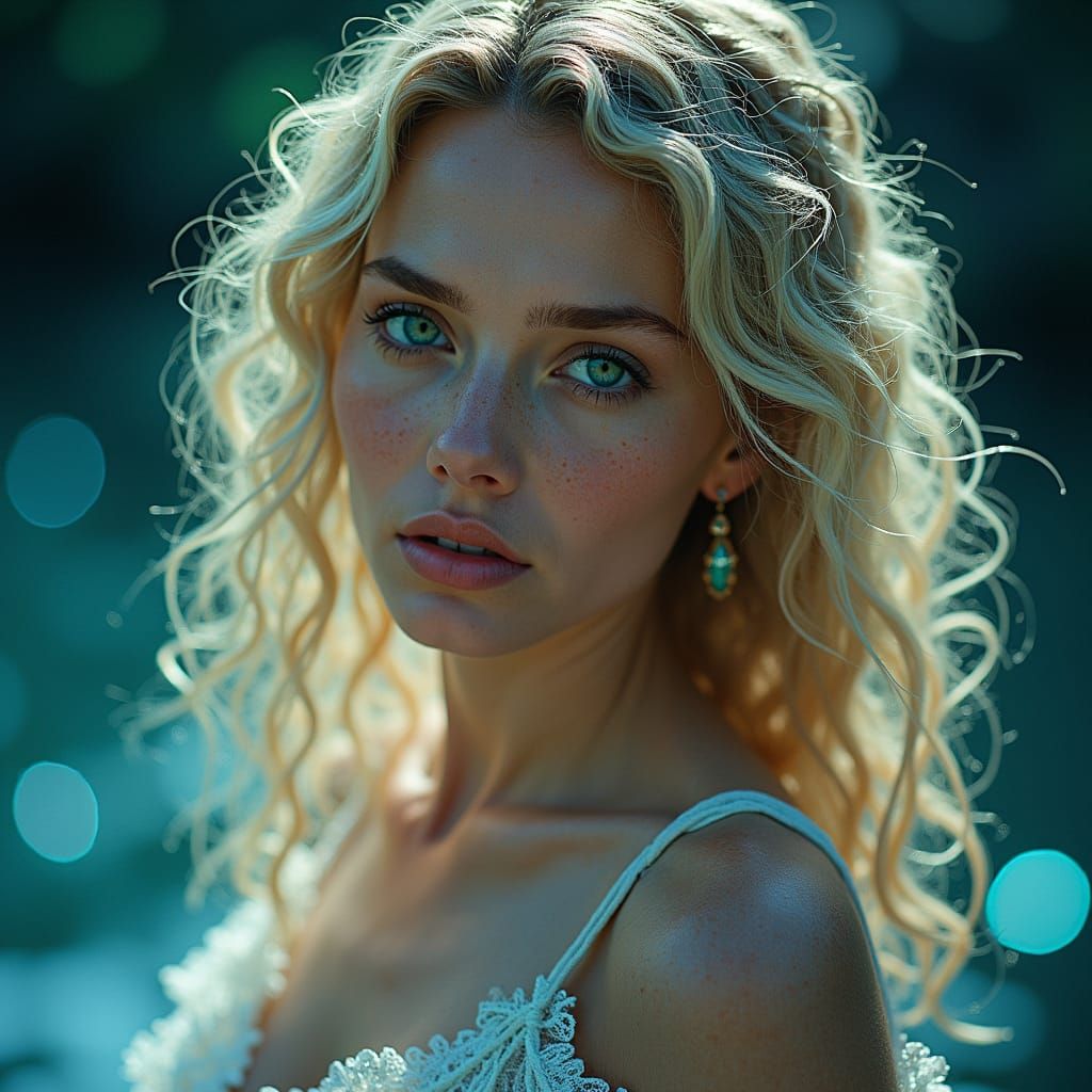 Mystical Woman in Cosmic Dreamscape, Cinematic Style