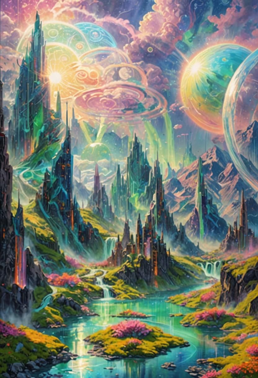 Surreal Futuristic Cityscape with Aurora Borealis