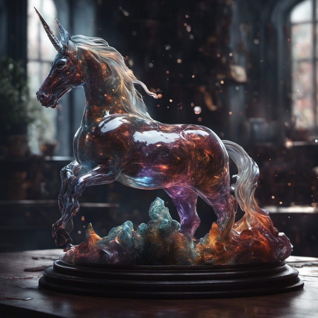 Blown Glass Unicorn in Art Nouveau Style