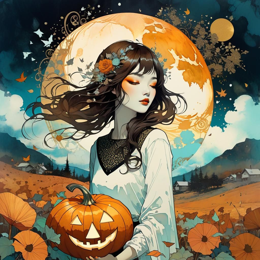 Whimsical Autumn Scene in Alcohol-Ink Style