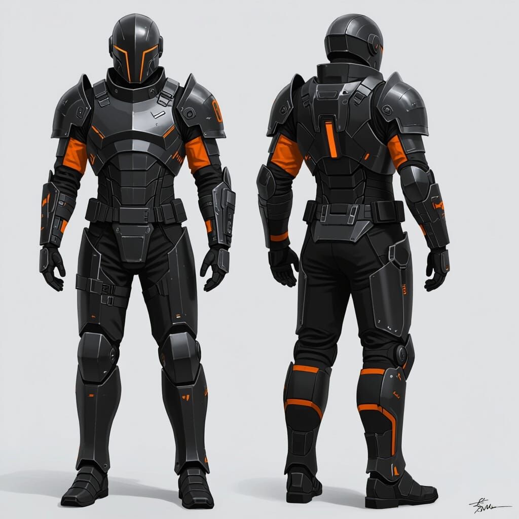 Sci-Fi Knight Armor: Blackened Steel Combat Suit