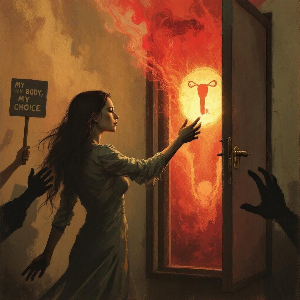 Figurative Painting of Woman Protecting Reproductive Rights