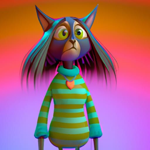 Anthropomorphic Cat in Striped Sweater: Pixar-Style 3D Art