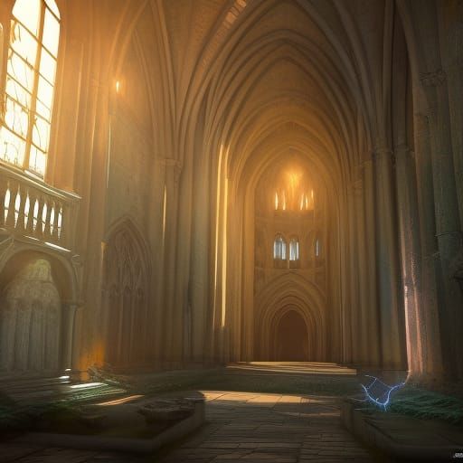 Cathedral Secret Passage in Detailed Matte Painting