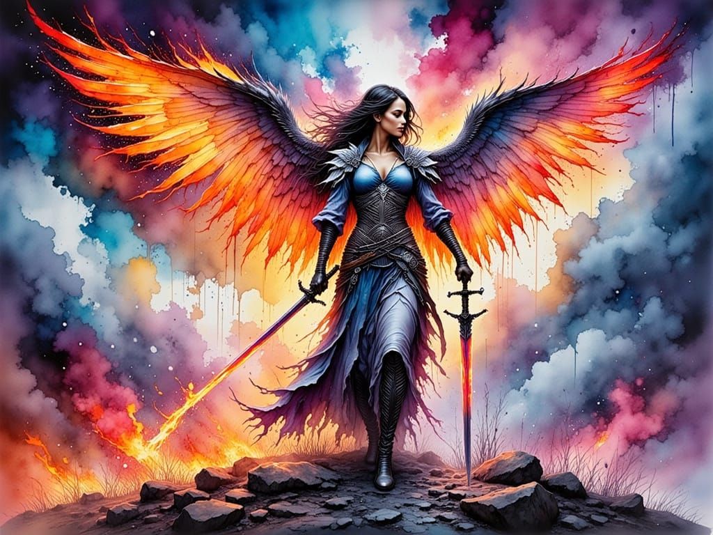 Warrior Angel with Divine Sword in Dark Fantasy Style