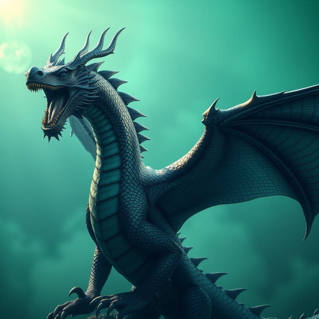 Majestic Obsidian Dragon in Fantasy Concept Art Style