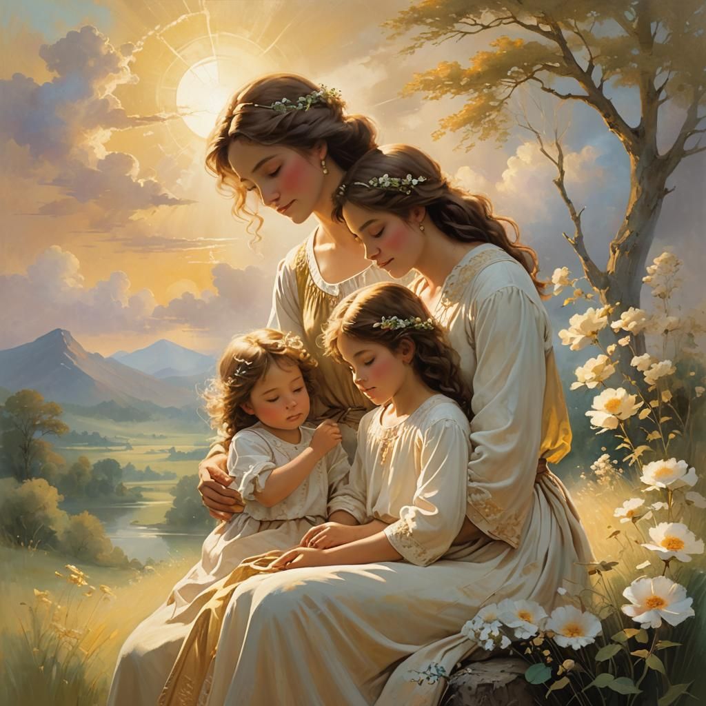 Ethereal Mother's Embrace in Heavenly Light