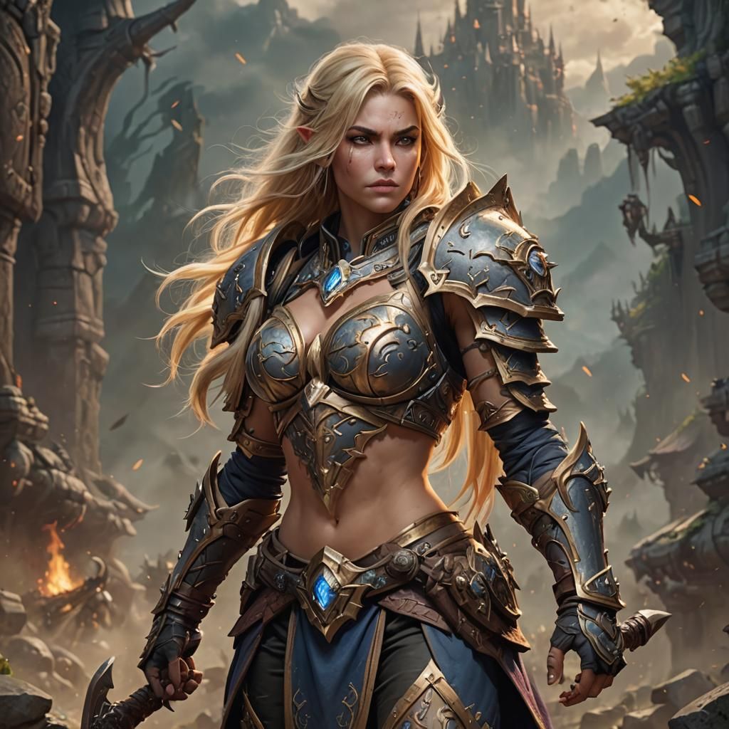 World of Warcraft Blonde Warrior: Epic Digital Painting