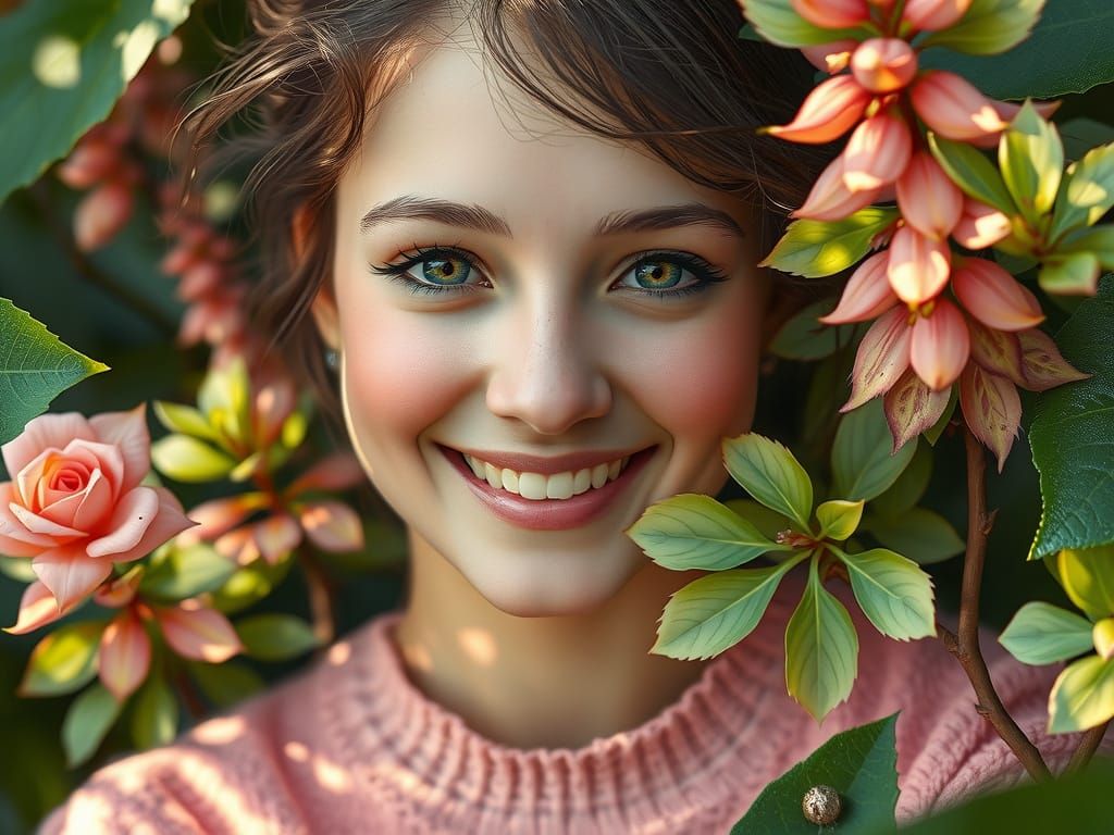 Dreamy Portrait of a Young Woman in Whimsical Surroundings