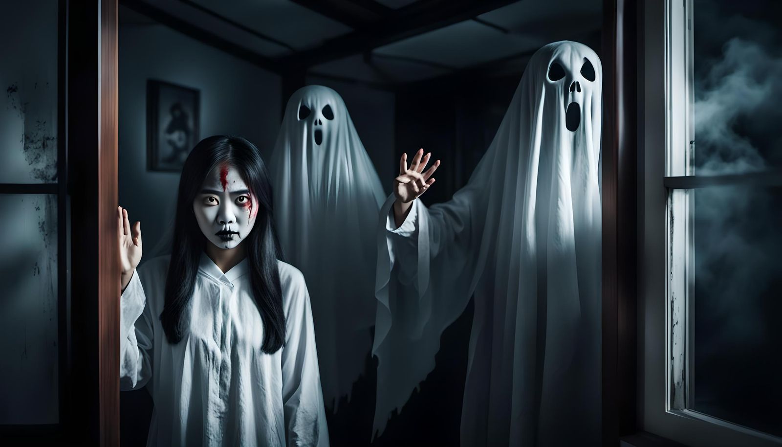 Eerie Portrait of Asian Woman as Ghost
