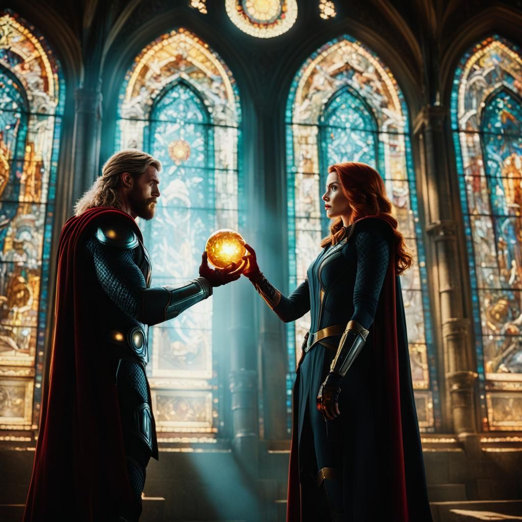Thor and Black Widow in Stained Glass Castle