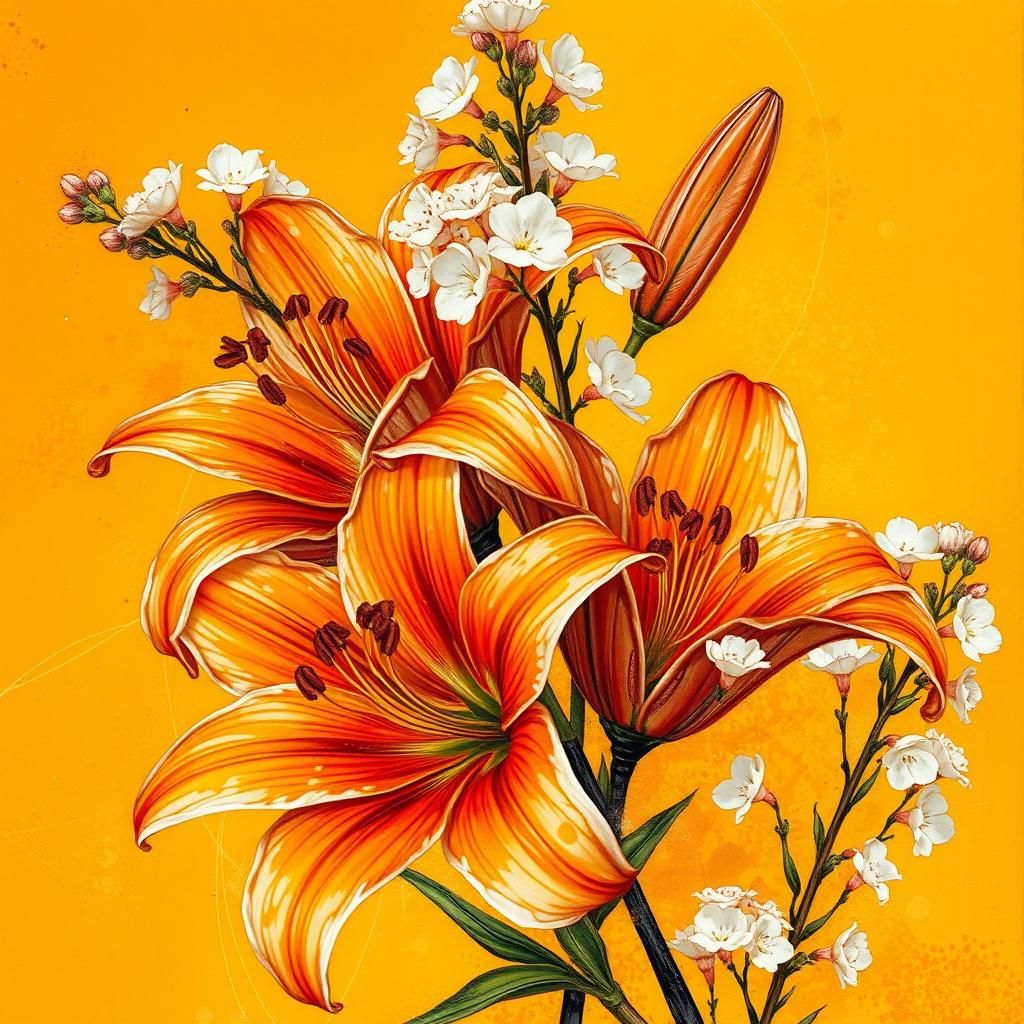 Orange Lilies in Encaustic Alcohol Ink Style