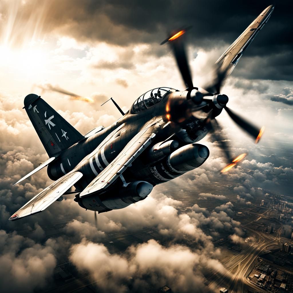 Warplane in Flight: Hyperrealistic Aerial Scene