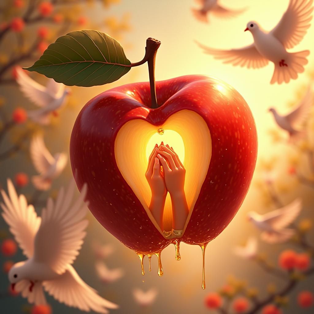 Red Apple with Honey, Peace, and Pigeons