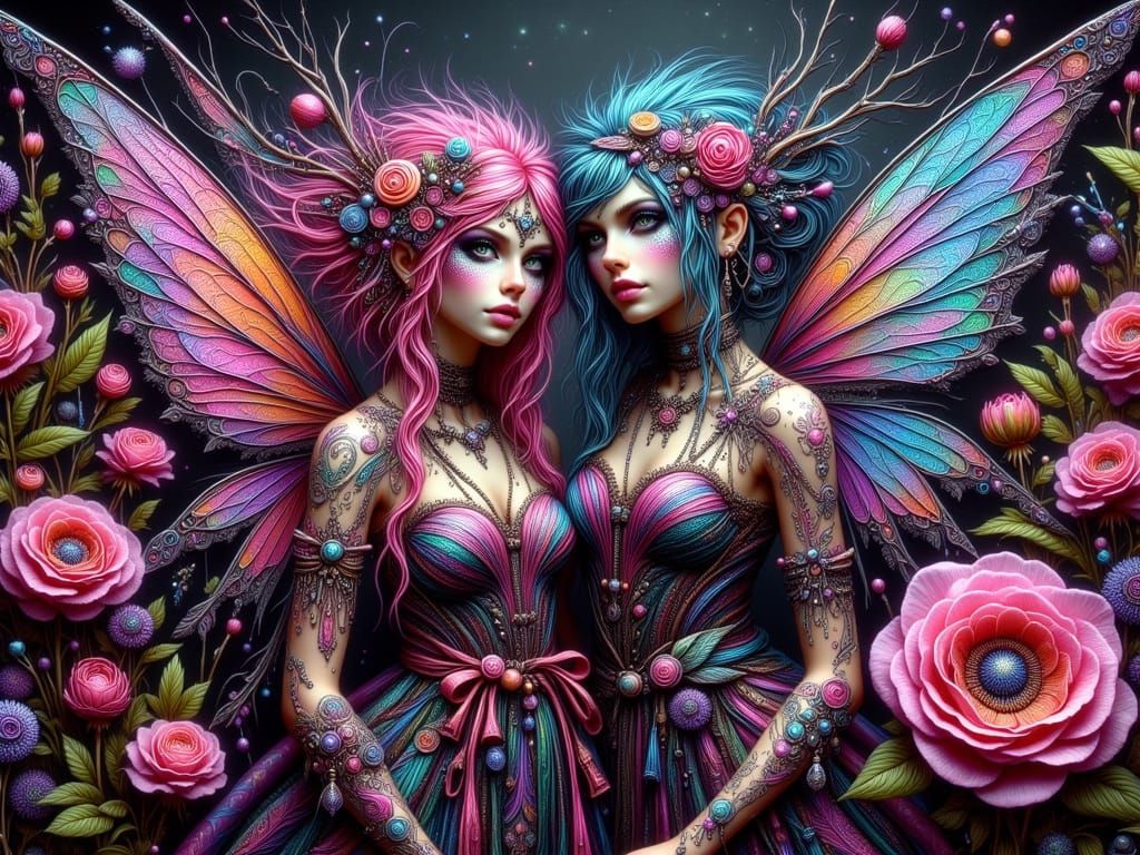 Gothic Fairies in Neon Diamond Garden