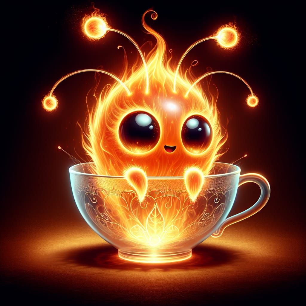 Luminescent Fire Creature in Teacup