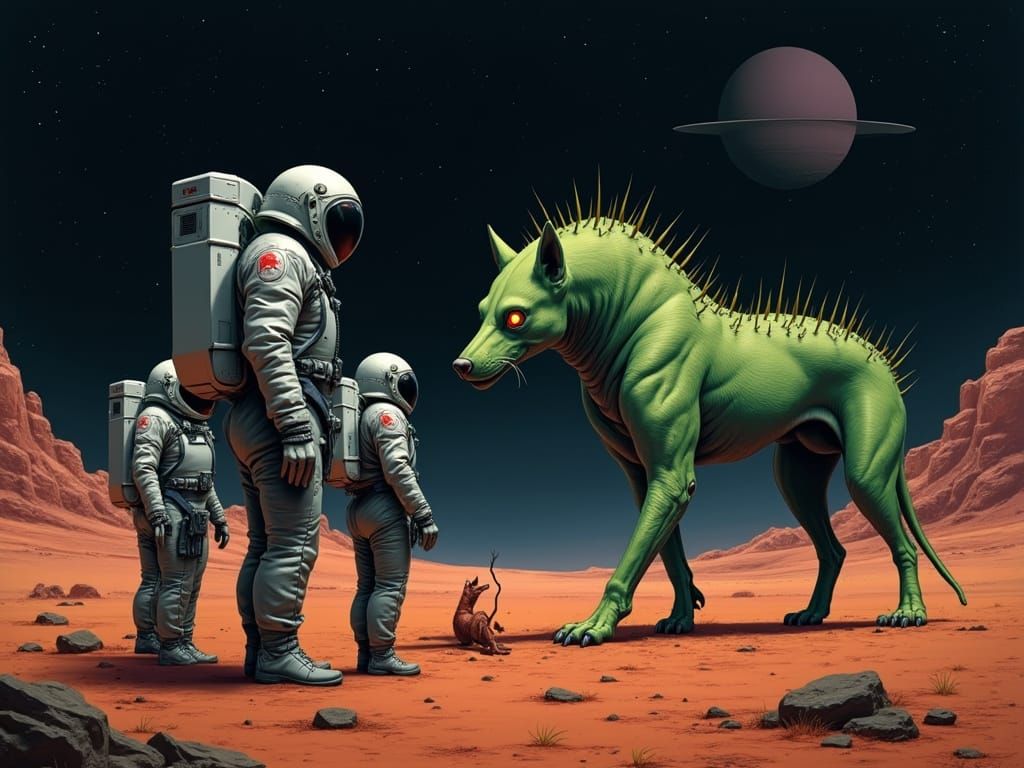 Astronauts Encounter Alien Creature on Barren Planet