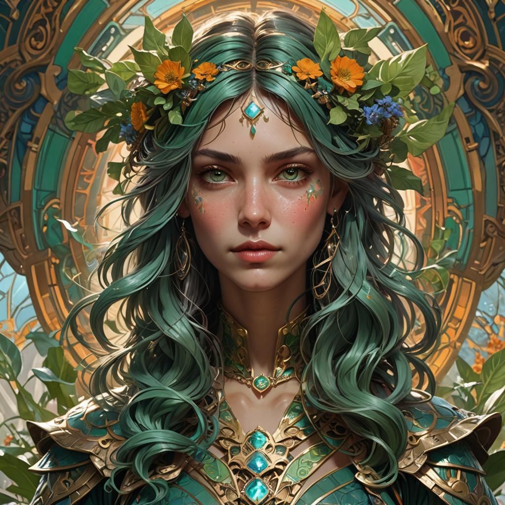 Ethereal Green Warrior in Triadic Hues