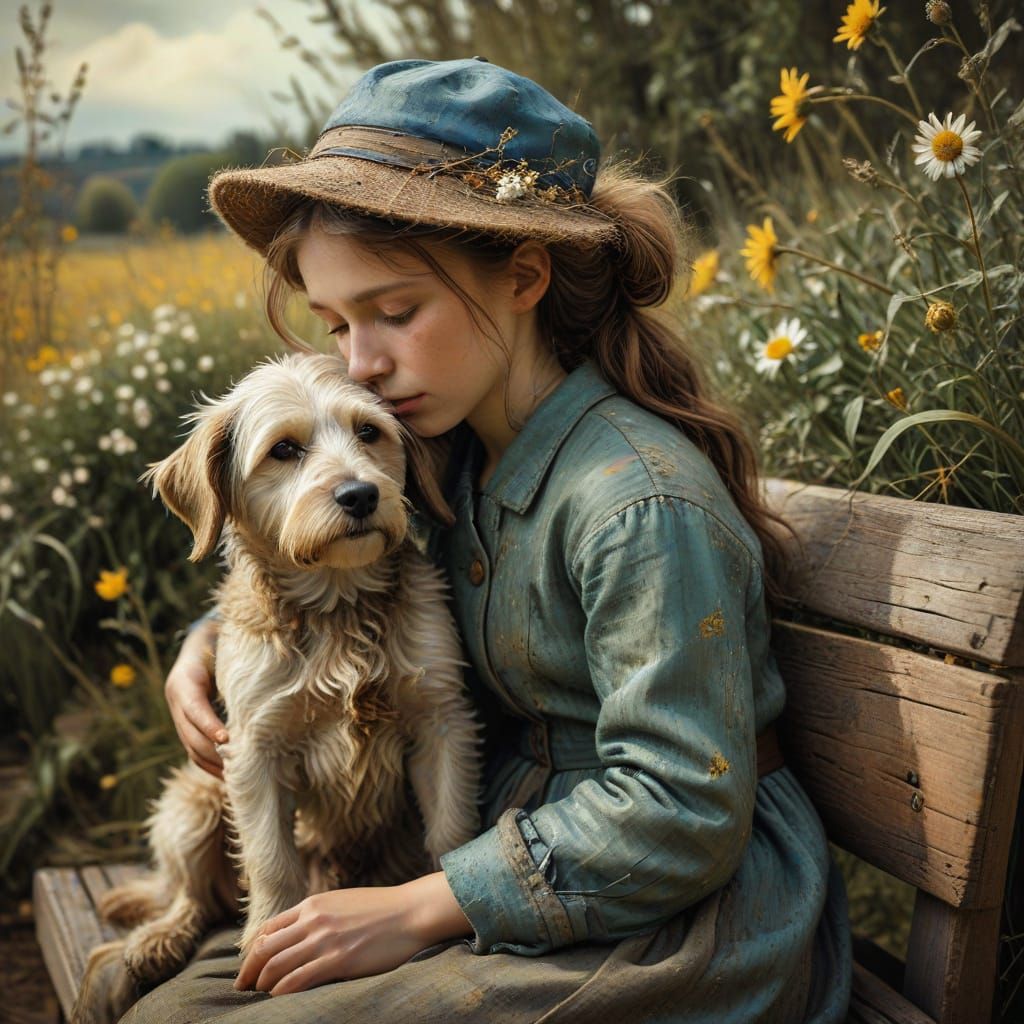 Girl and Dog: An Oil Painting in Van Gogh Style