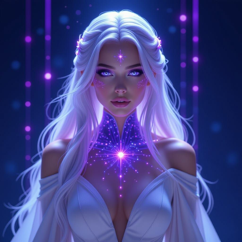 Ethereal Woman Portrait with Constellation Skin