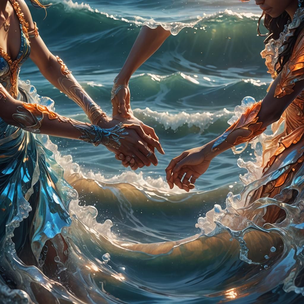 Ocean Hand Embrace in Fantasy Art Style