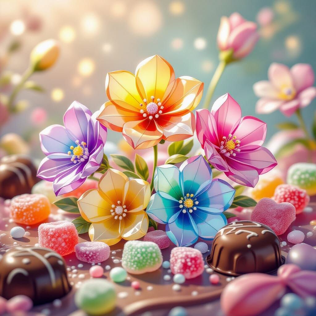 Rainbow Crystal Flowers and Candy Gems in Whimsical Style