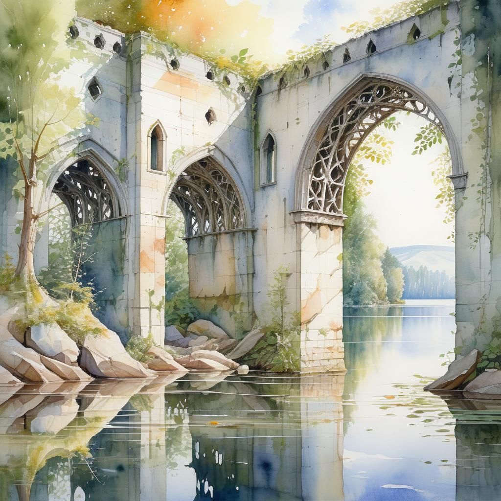 Elven Fortification Wall Watercolor Painting