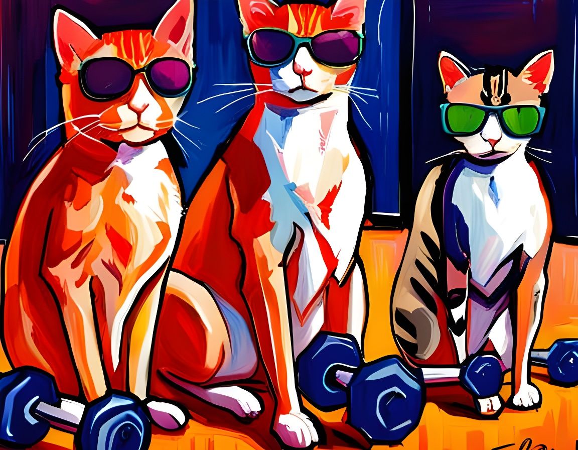 Cats Training in Gym as Impasto Painting