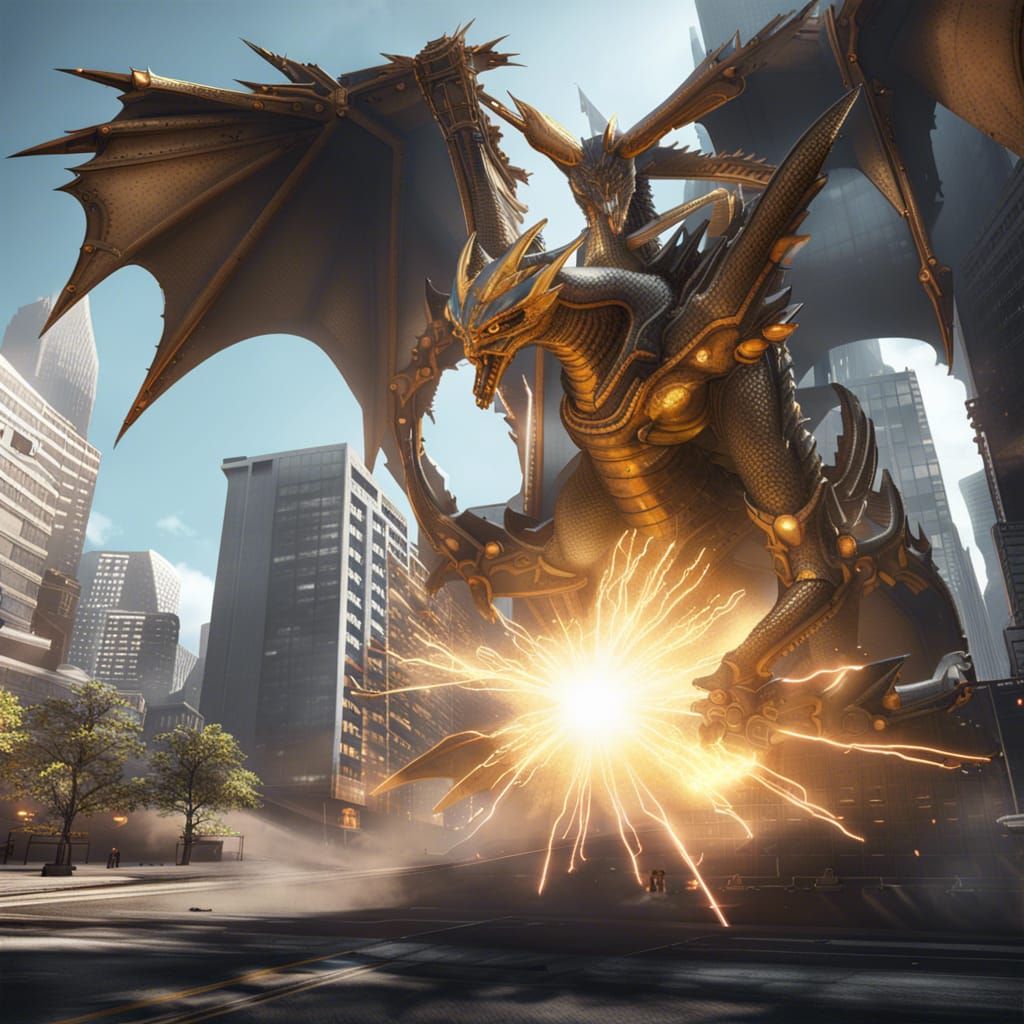 Mecha King Ghidorah Rampage: Laser Attack in City