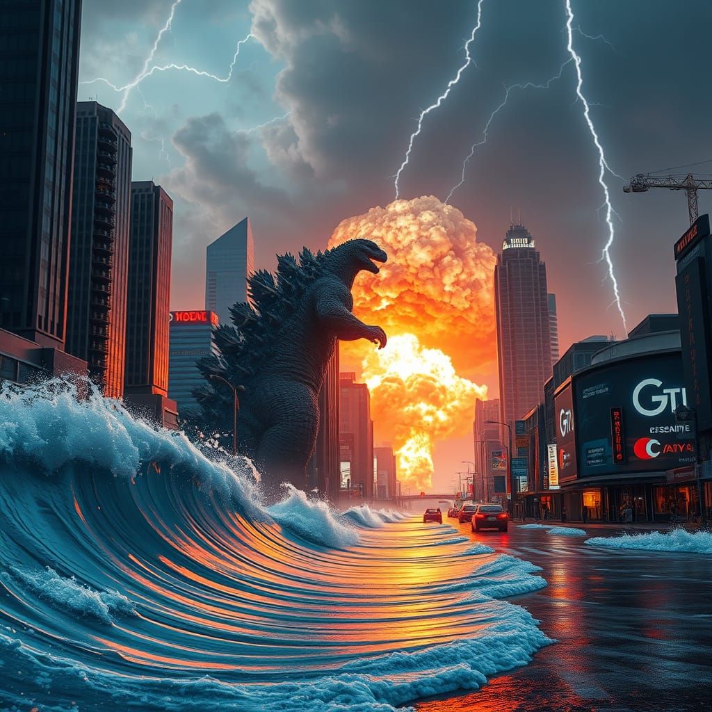 Pacific Sunset Apocalypse in Photorealistic Cityscape