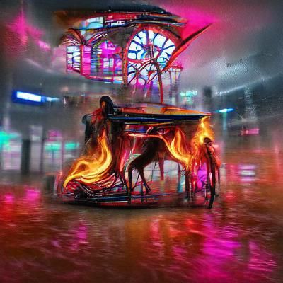 Burning Carousel in Cyberpunk Neon Hellscape