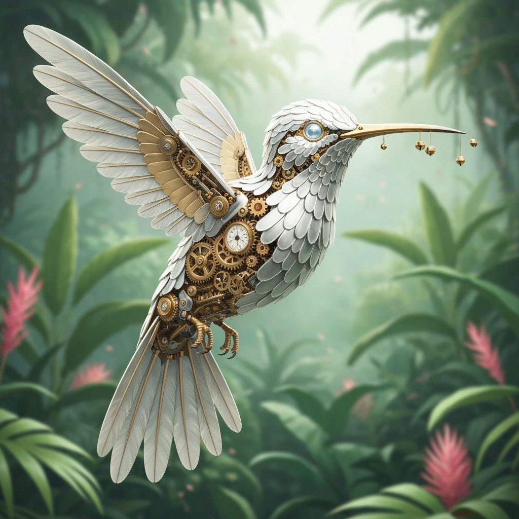 Mechanical Hummingbird in Tropical Garden, ArtStation Concep...
