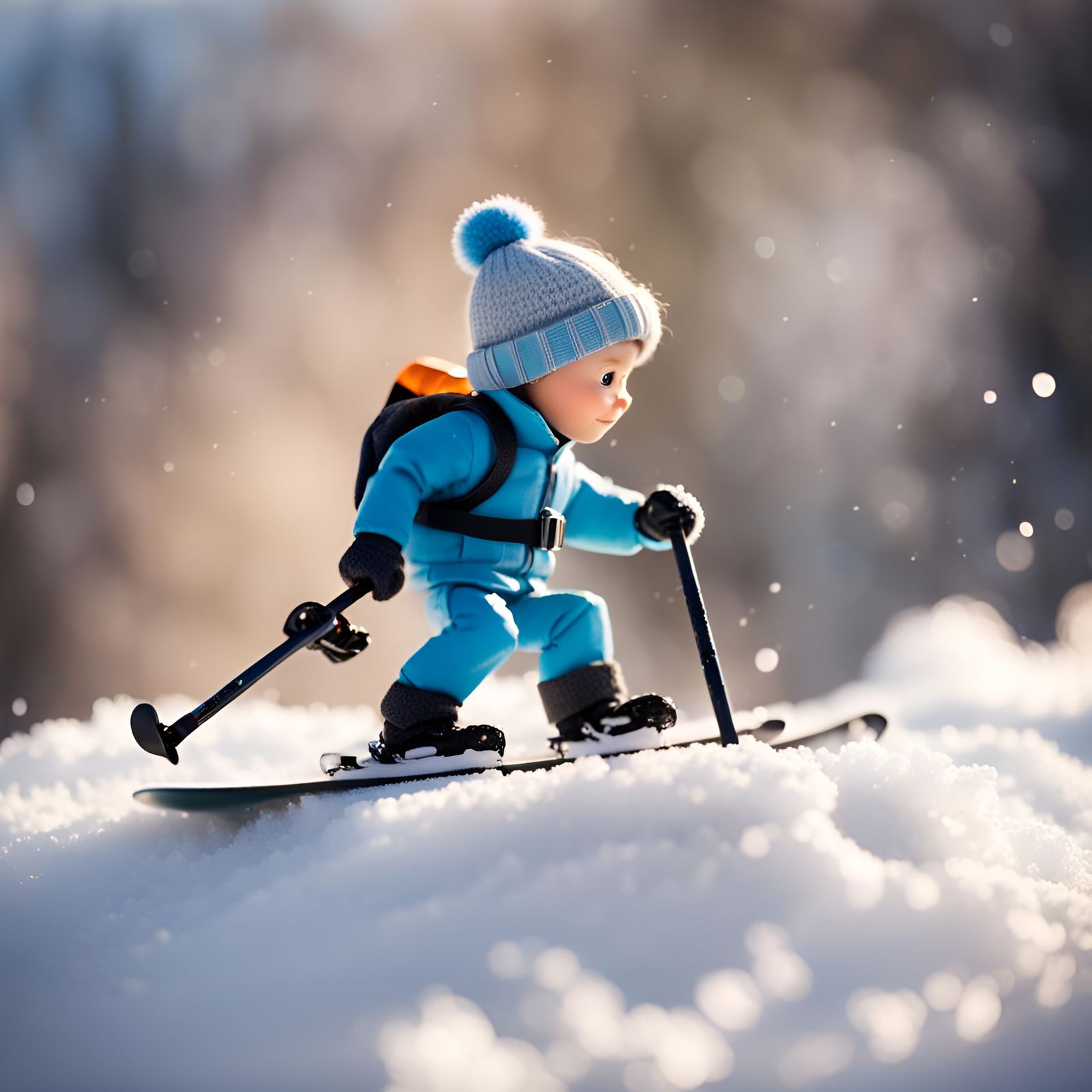 Miniature Skier's Snowy Descent: Macro Photography