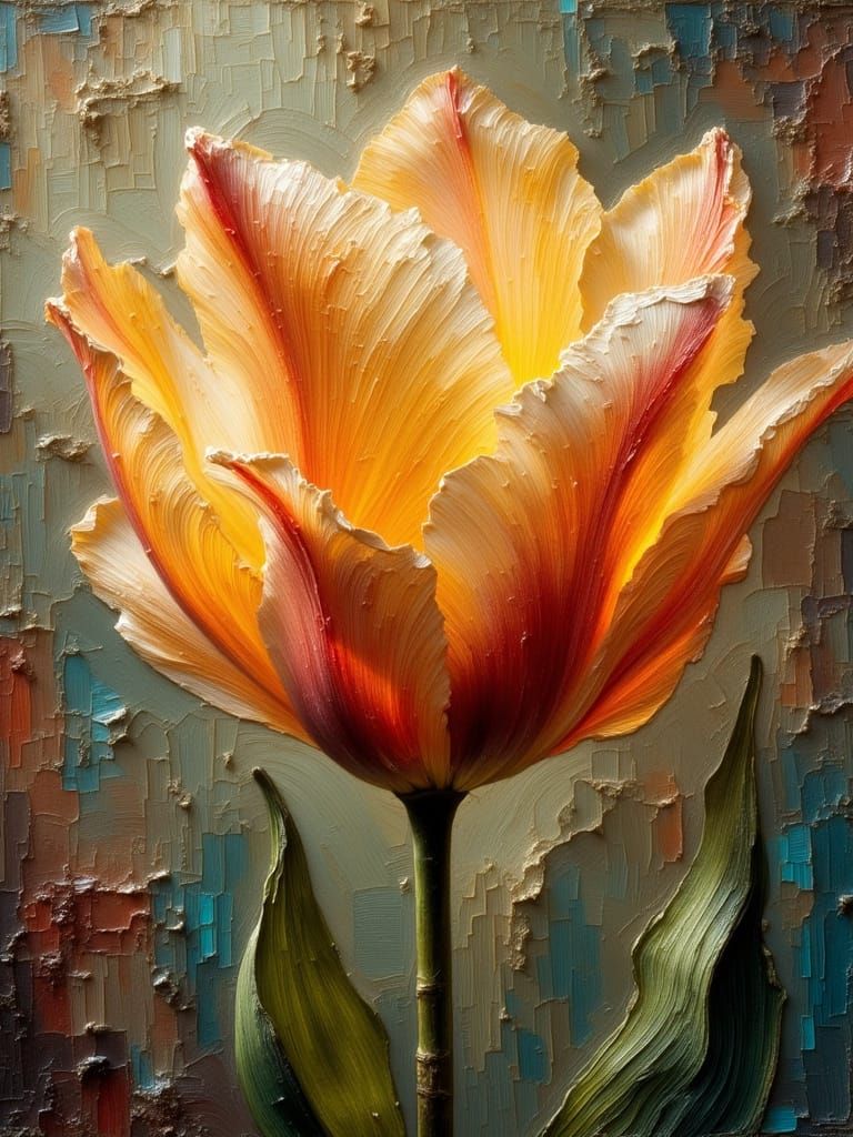 Glowing Tulip in Impasto Style with Visible Brushstrokes