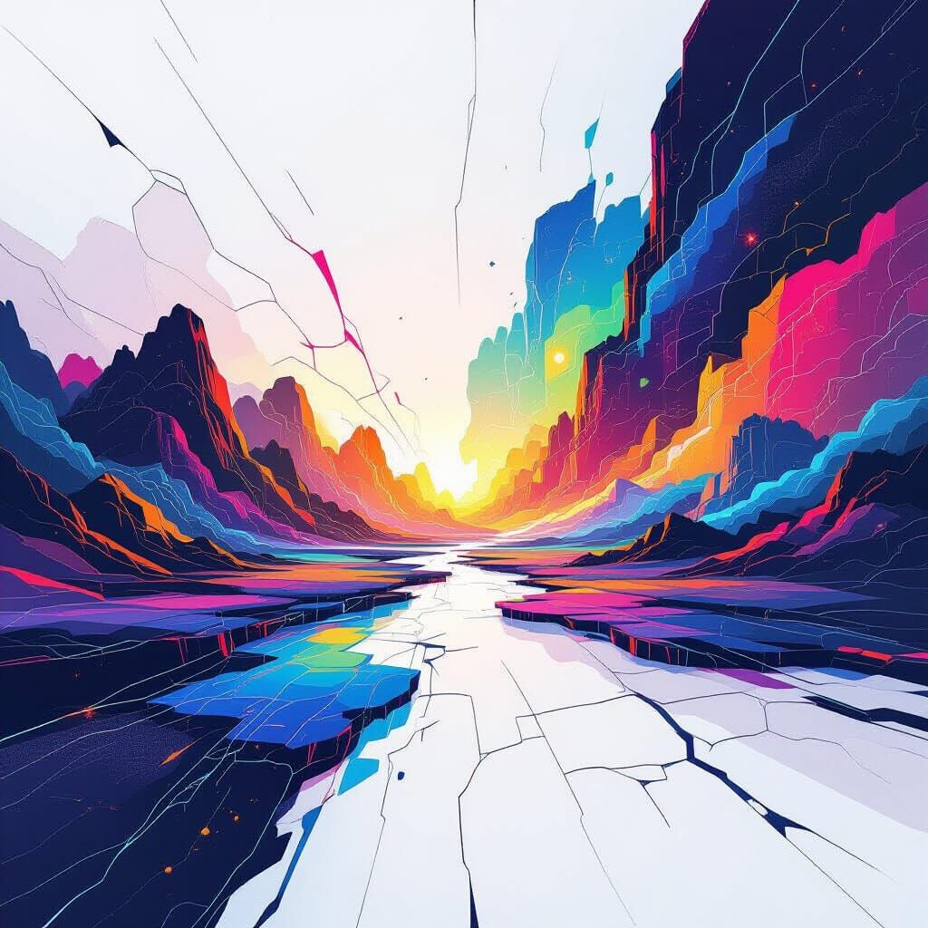 Vibrant Abstract Landscape with Crack Effects