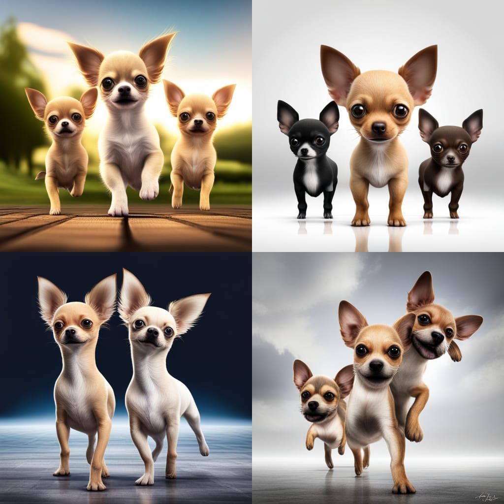 Frisky Chihuahua Puppies in Hyperreal Detail
