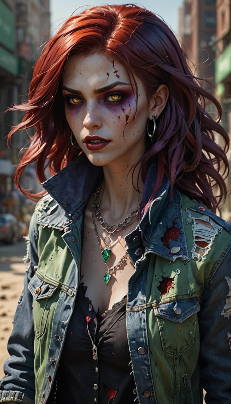 Modern Vampire Woman with Emeralds in Gothic Chic Style