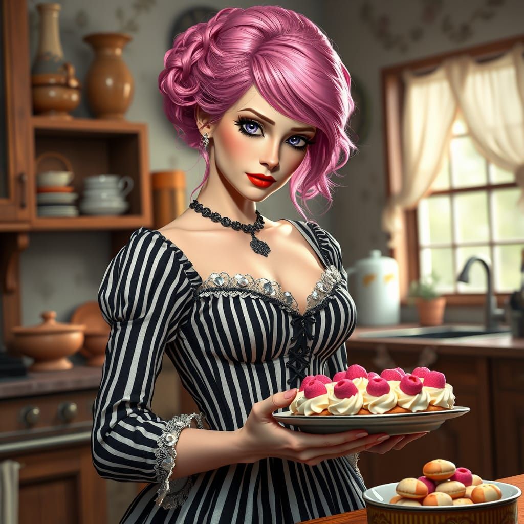 Victorian Woman Baking Cake with Dynamic Lighting