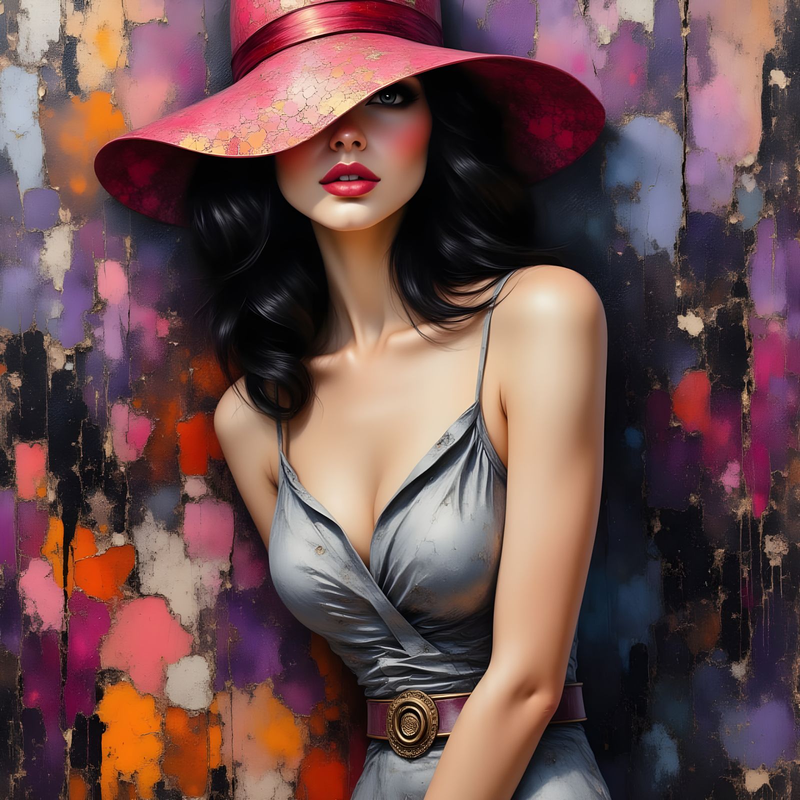 Textured Portrait of a Woman Blowing a Kiss