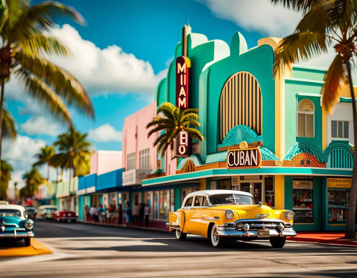 Miami Calle Ocho Art Deco Cinematic Scene