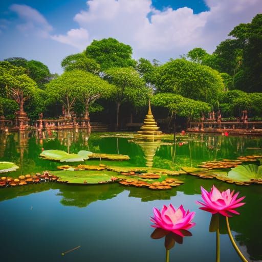 Lotus Pond at Thailand Grand Palace: Professional Photograph...