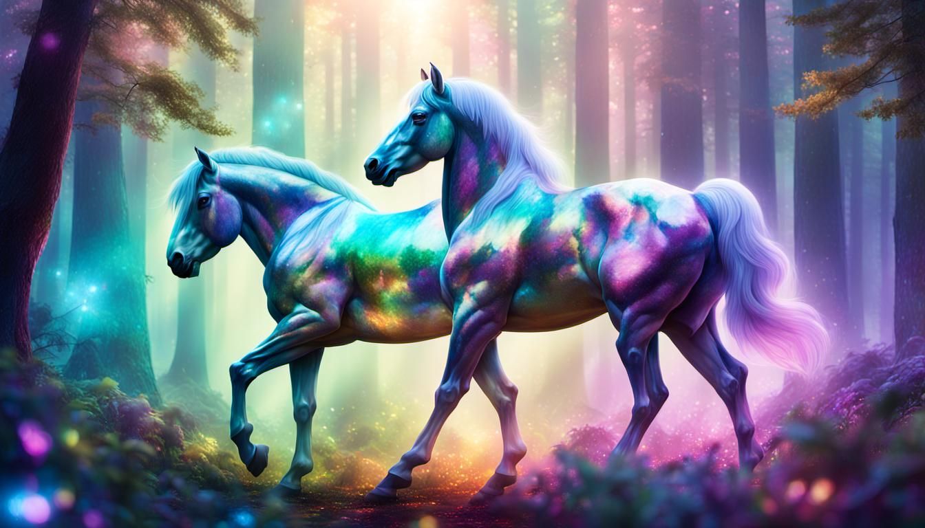 Opalescent Centaur in Iridescent Forest: Photorealistic Art