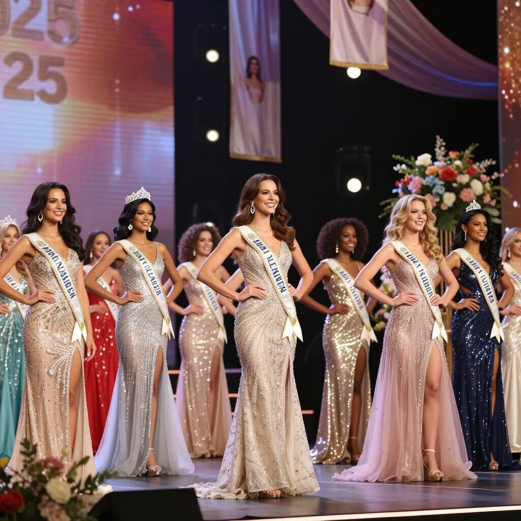 Glamorous Beauty Pageant Stage with Confident Contestants