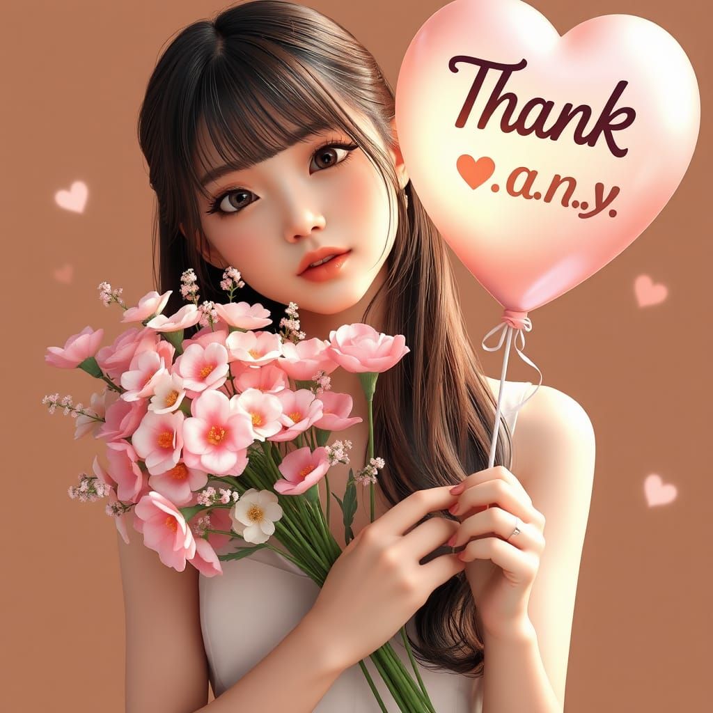 Woman with Flowers and Balloon in 3D Anime Art