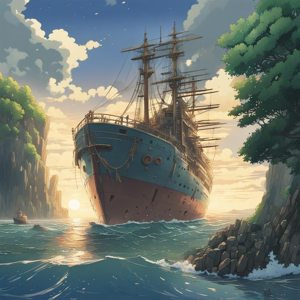 Dramatic Sea Scene Inspired by Studio Ghibli