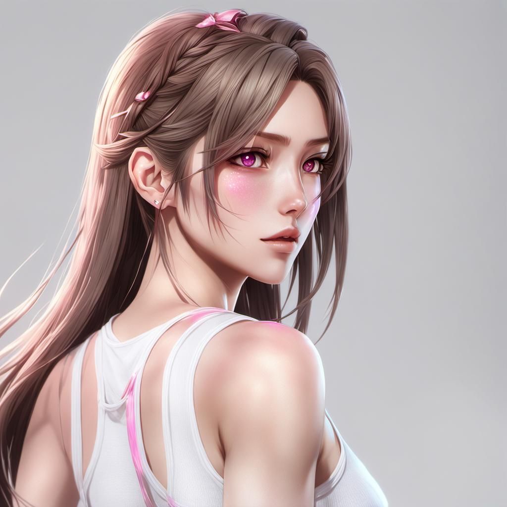 Anime Girl with Ash Brown Hair and Pink Highlights