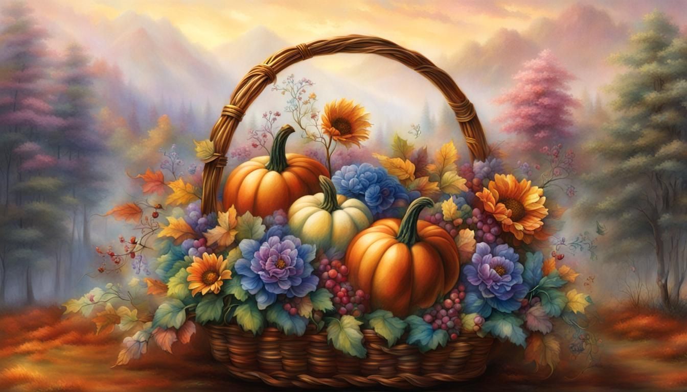 Thanksgiving Floral Arrangement in Ethereal 3D Style